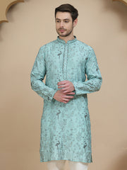 Embroidered Silk Blend Kurtas for Men ( KO 5246 Blue ) [FF] [ A11 ]
