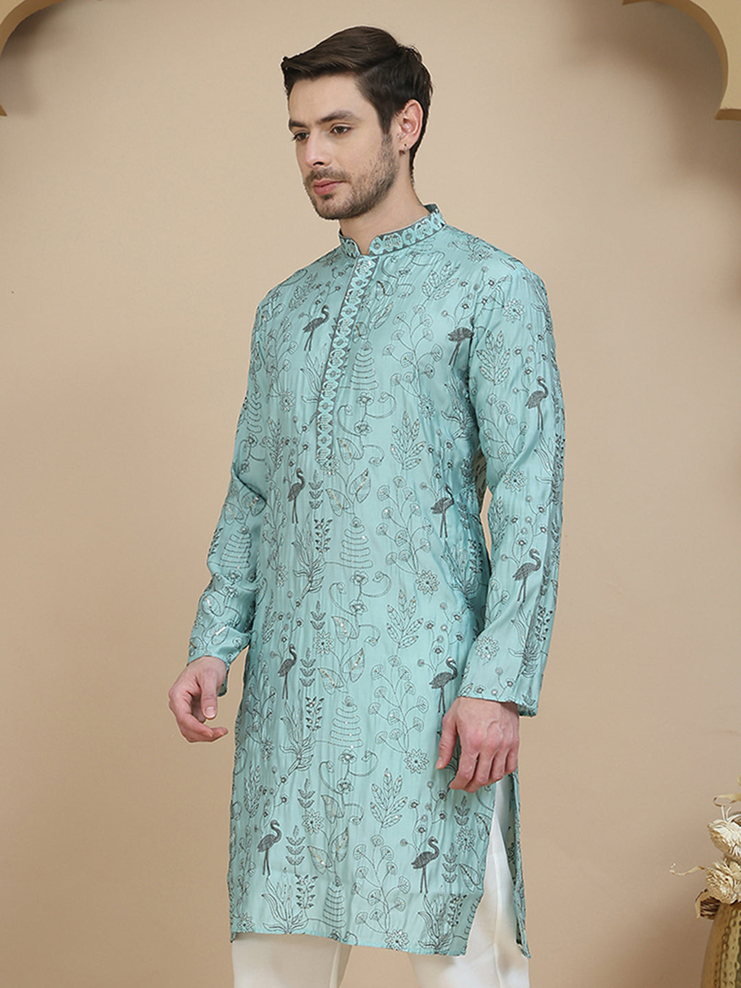 DesiQlo Men Embroidered Kurta Only - Blue - KO_5246Blue_S