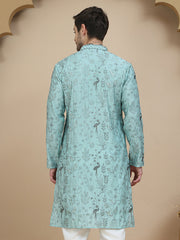 Embroidered Silk Blend Kurtas for Men ( KO 5246 Blue ) [FF] [ A11 ]