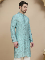 Embroidered Silk Blend Kurtas for Men ( KO 5246 Blue ) [FF] [ A11 ]