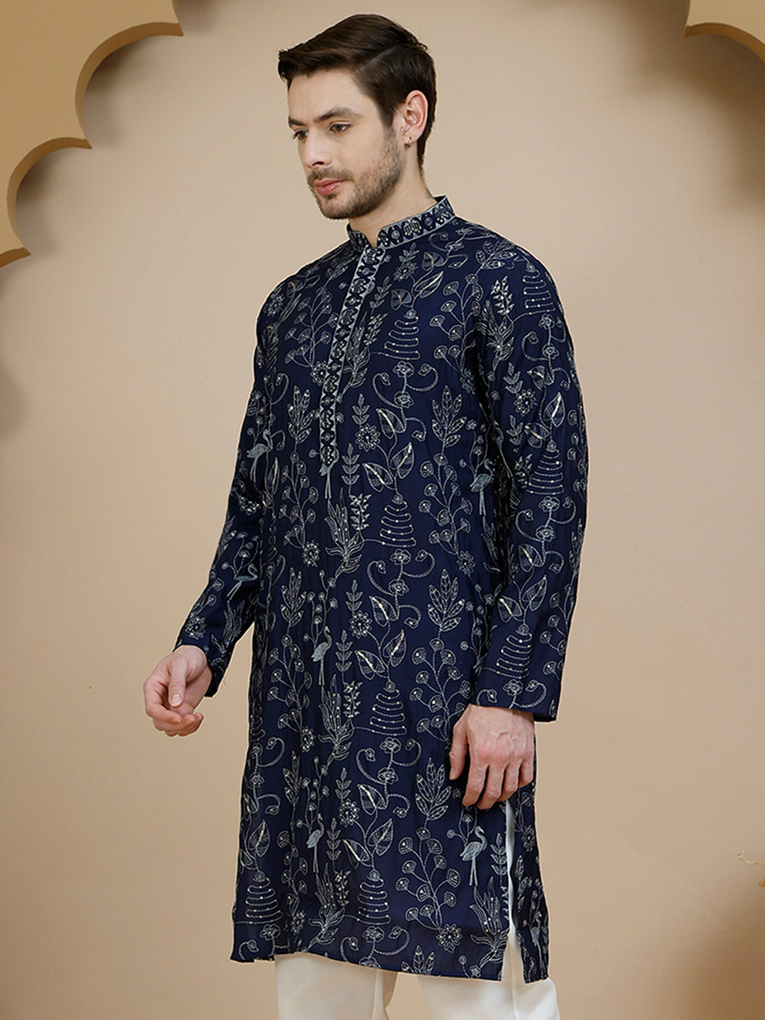 DesiQlo Men Embroidered Kurta Only - Blue - KO_5246Navy_S