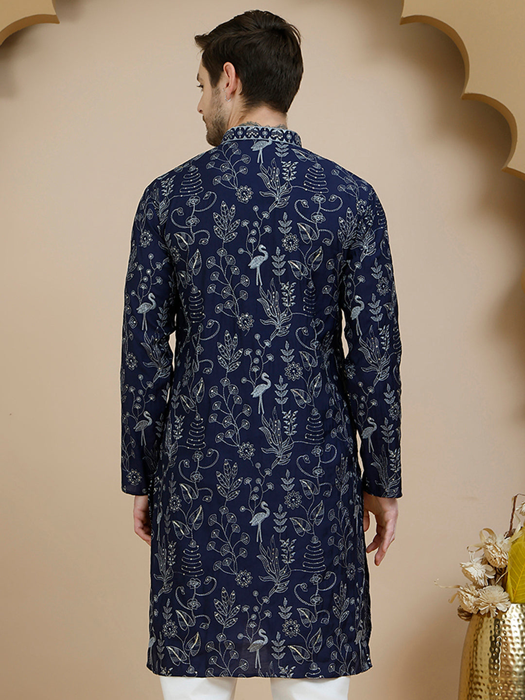 DesiQlo Men Embroidered Kurta Only - Blue - KO_5246Navy_S