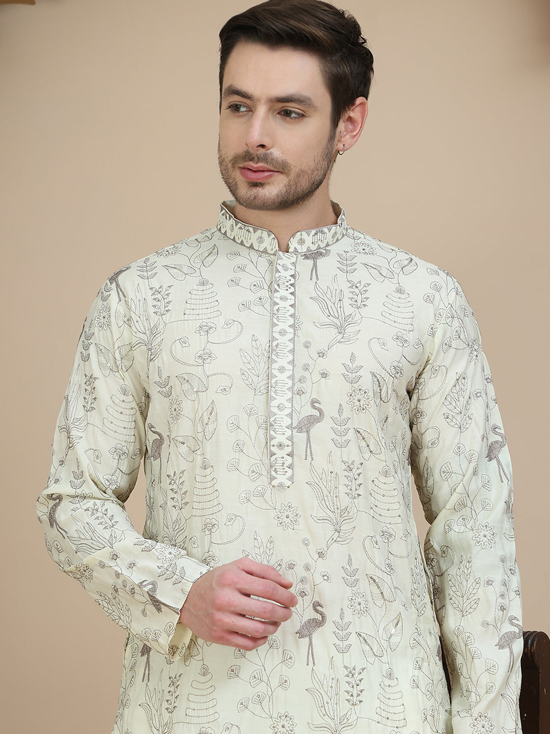 Embroidered Silk Blend Kurtas for Men ( KO 5246 White ) [FF] [ A11 ]