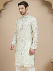 Embroidered Silk Blend Kurtas for Men ( KO 5246 White ) [FF] [ A11 ]