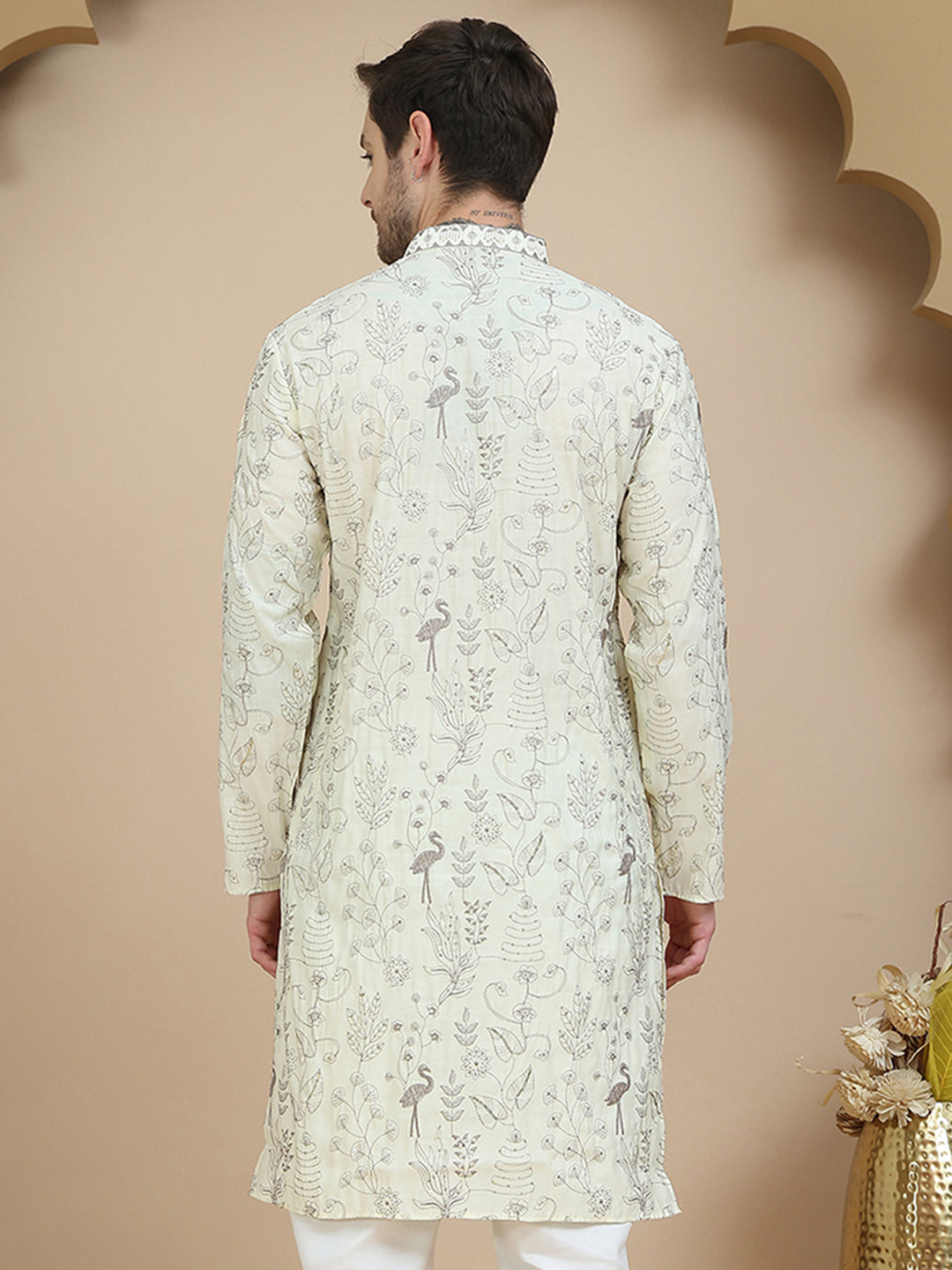 DesiQlo Men Embroidered Kurta Only - White - KO_5246Off-White_S