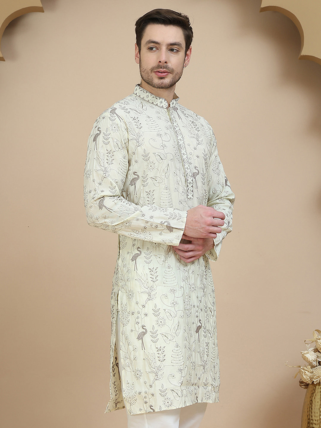DesiQlo Men Embroidered Kurta Only - White - KO_5246Off-White_S