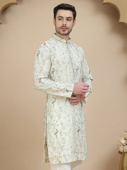 Embroidered Silk Blend Kurtas for Men ( KO 5246 White ) [FF] [ A11 ]