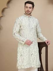 Embroidered Silk Blend Kurtas for Men ( KO 5246 White ) [FF] [ A11 ]