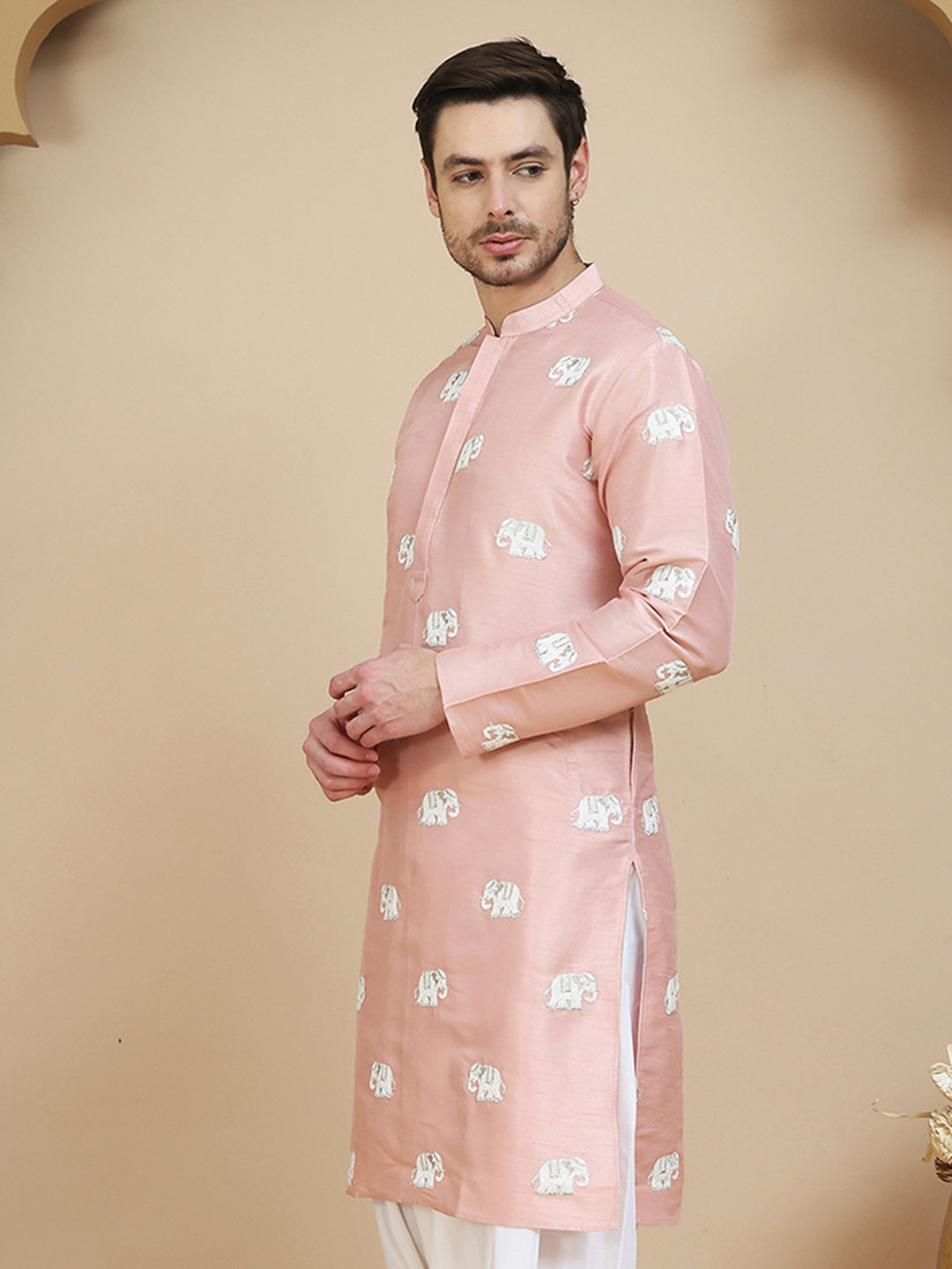 DesiQlo Men Embroidered Kurta Only - Orange - KO_5247Peach_S