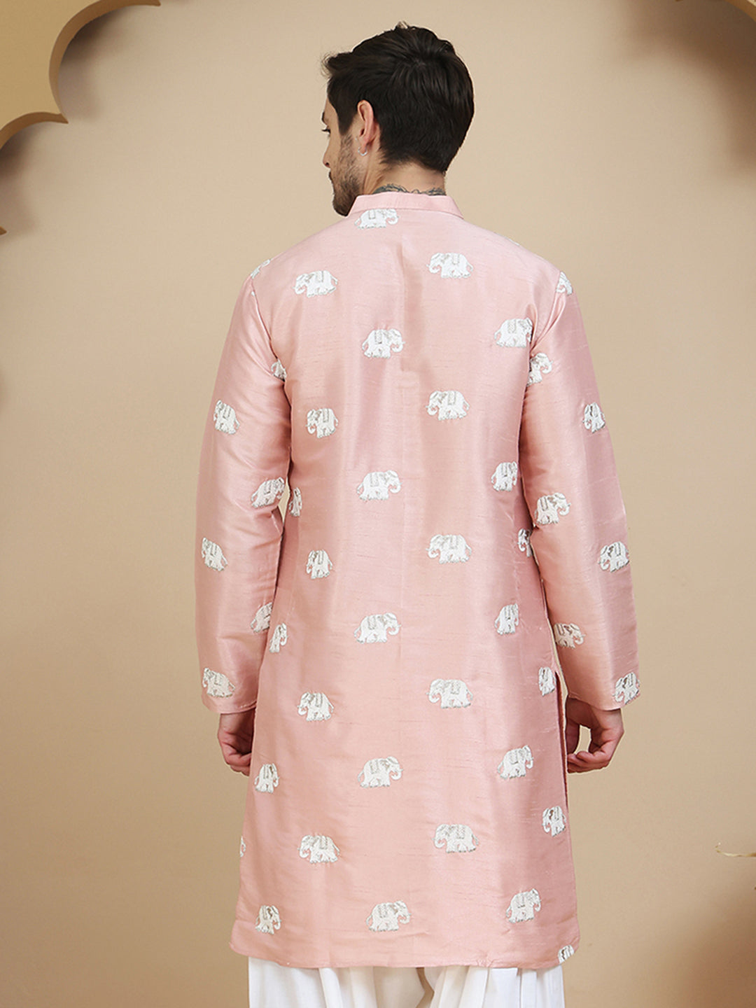 DesiQlo Men Embroidered Kurta Only - Orange - KO_5247Peach_S