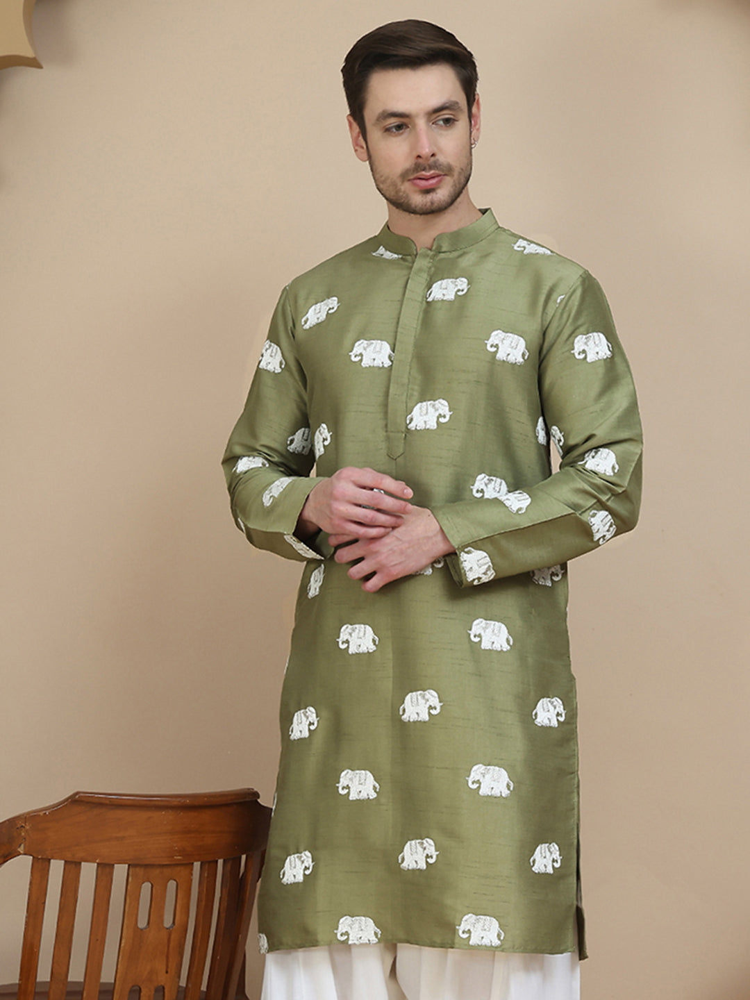 DesiQlo Men Embroidered Kurta Only - Green - KO_5247Pista_S