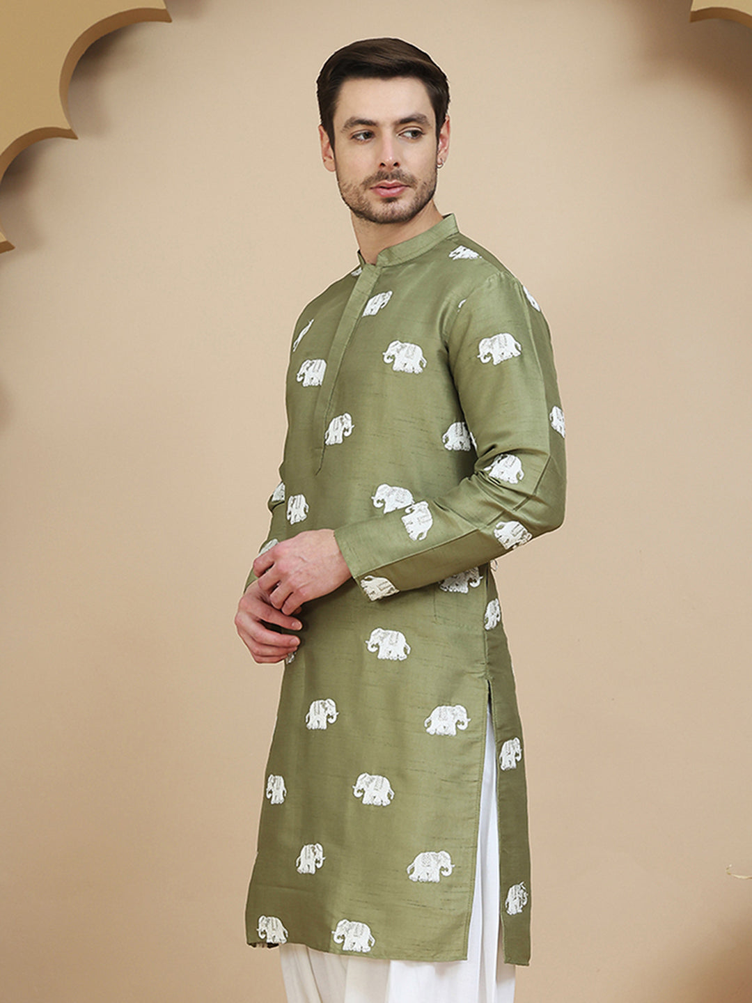 DesiQlo Men Embroidered Kurta Only - Green - KO_5247Pista_S