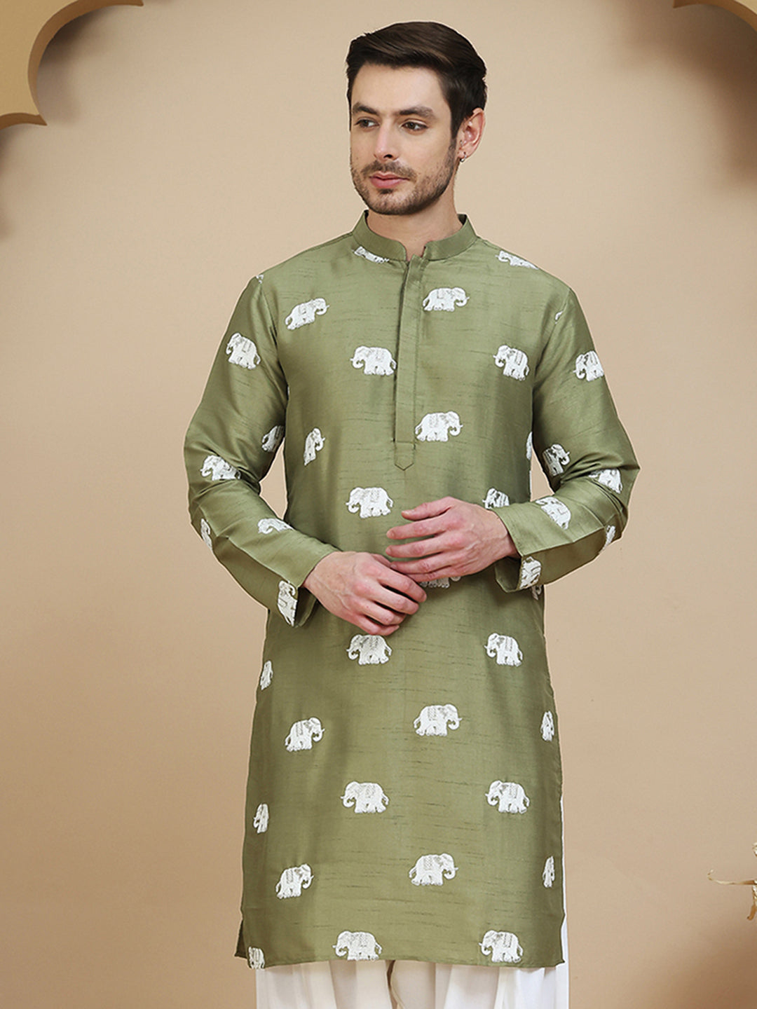 DesiQlo Men Embroidered Kurta Only - Green - KO_5247Pista_S