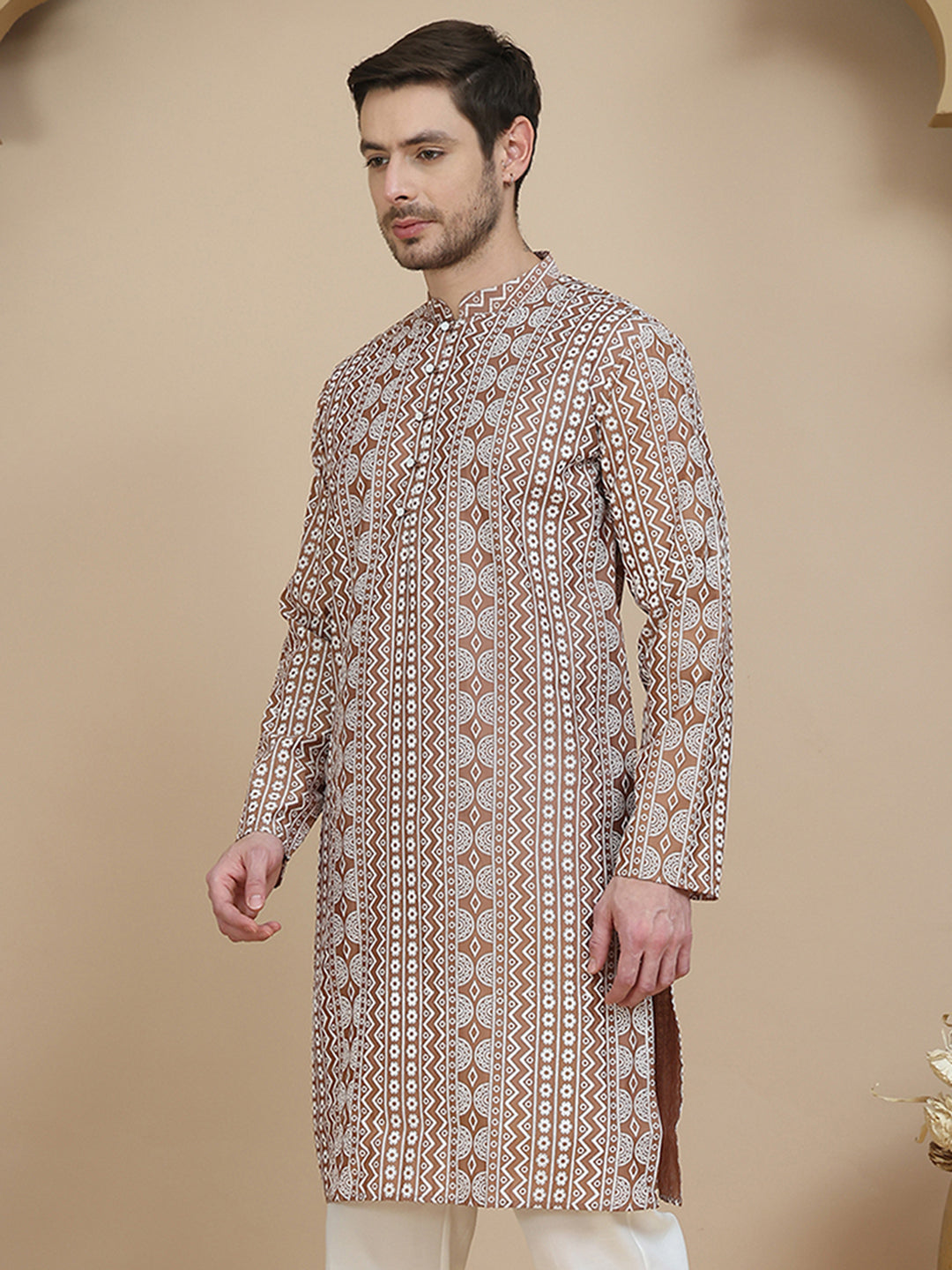 DesiQlo Men Printed Kurta Only - Brown - KO_5250Brown_S