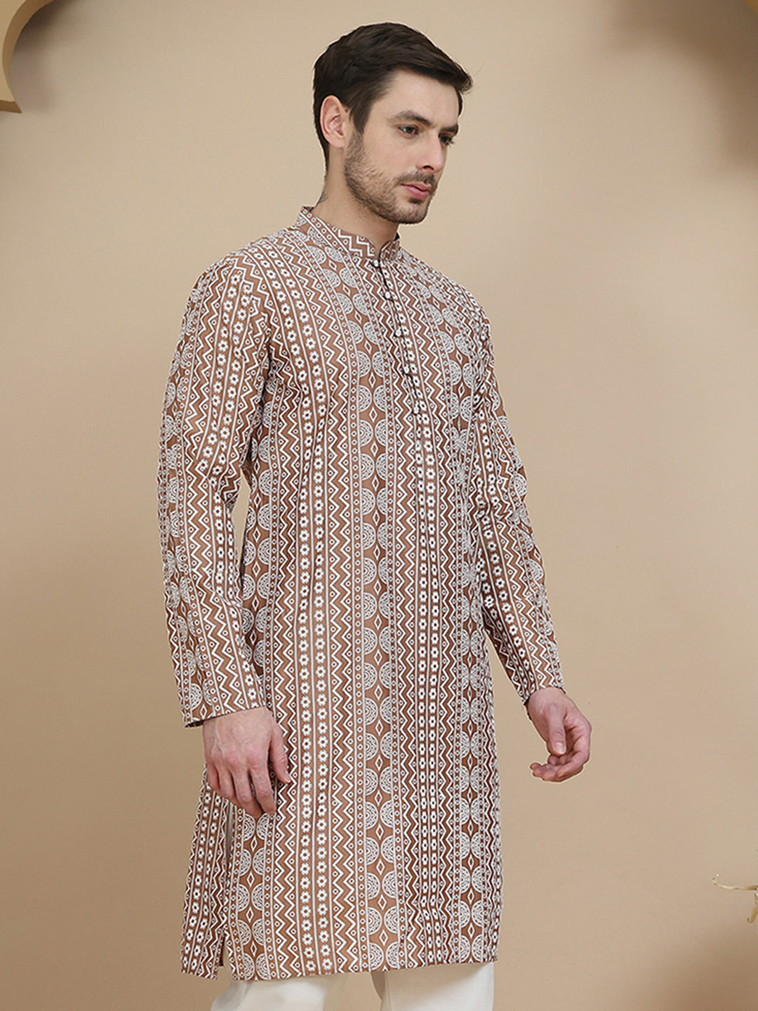 DesiQlo Men Printed Kurta Only - Brown - KO_5250Brown_S