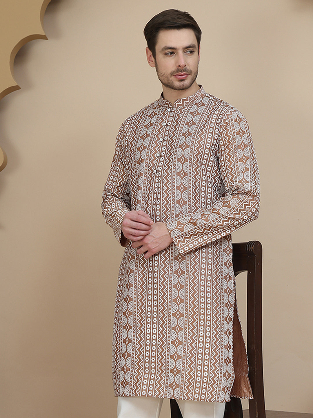 DesiQlo Men Printed Kurta Only - Brown - KO_5250Brown_S
