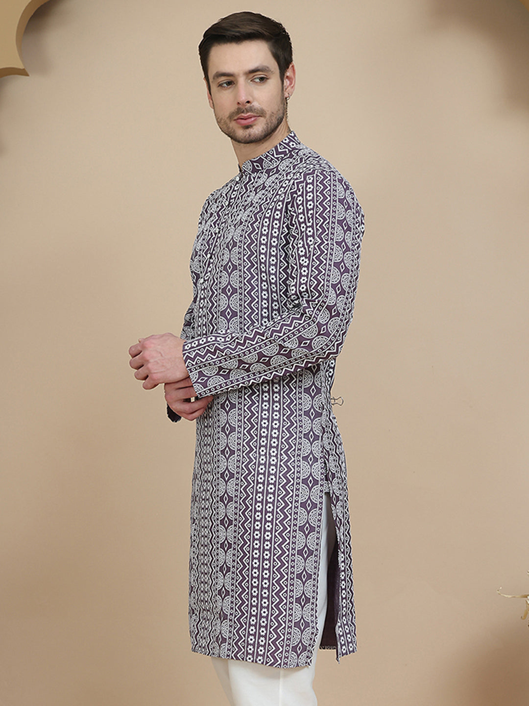 DesiQlo Men Printed Kurta Only - Purple - KO_5250Purple_S