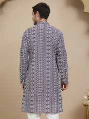 Geometric Print Silk Blend Straight Kurtas for Men ( KO 5250 Purple ) [FF] [N-7 ]