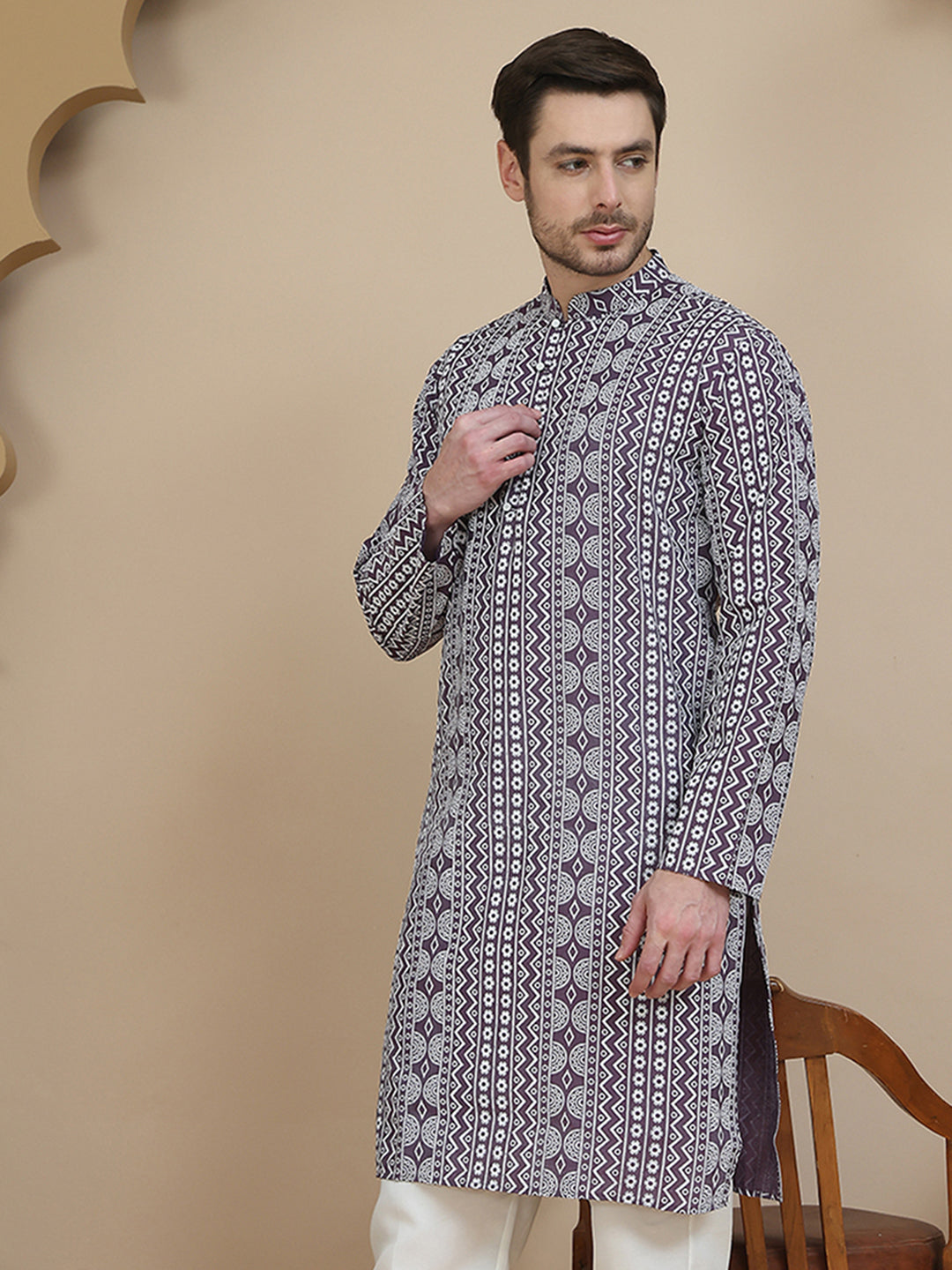 DesiQlo Men Printed Kurta Only - Purple - KO_5250Purple_S