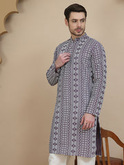 Geometric Print Silk Blend Straight Kurtas for Men ( KO 5250 Purple ) [FF] [N-7 ]