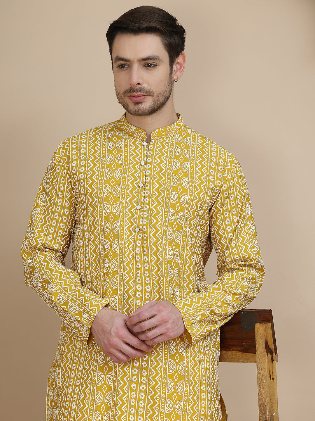 DesiQlo Men Printed Kurta Only - Yellow - KO_5250Yellow_S