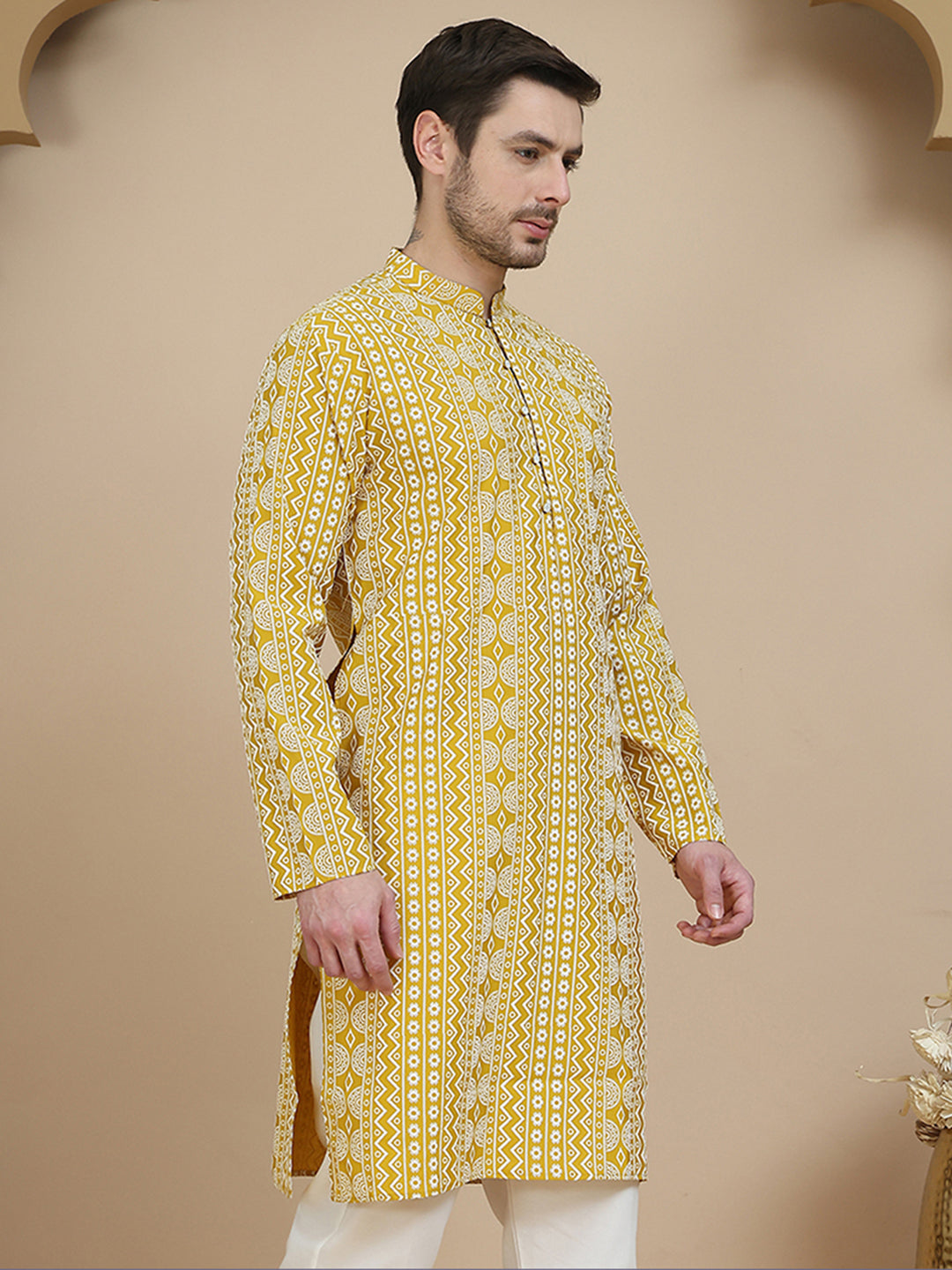 DesiQlo Men Printed Kurta Only - Yellow - KO_5250Yellow_S