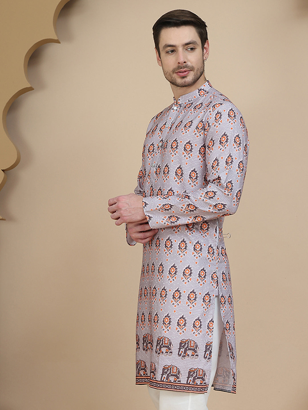 DesiQlo Men Printed Kurta Only - Grey - KO_5251Grey_S