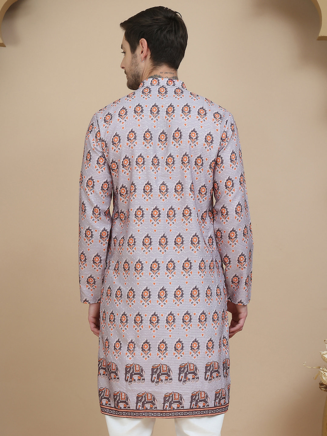 DesiQlo Men Printed Kurta Only - Grey - KO_5251Grey_S