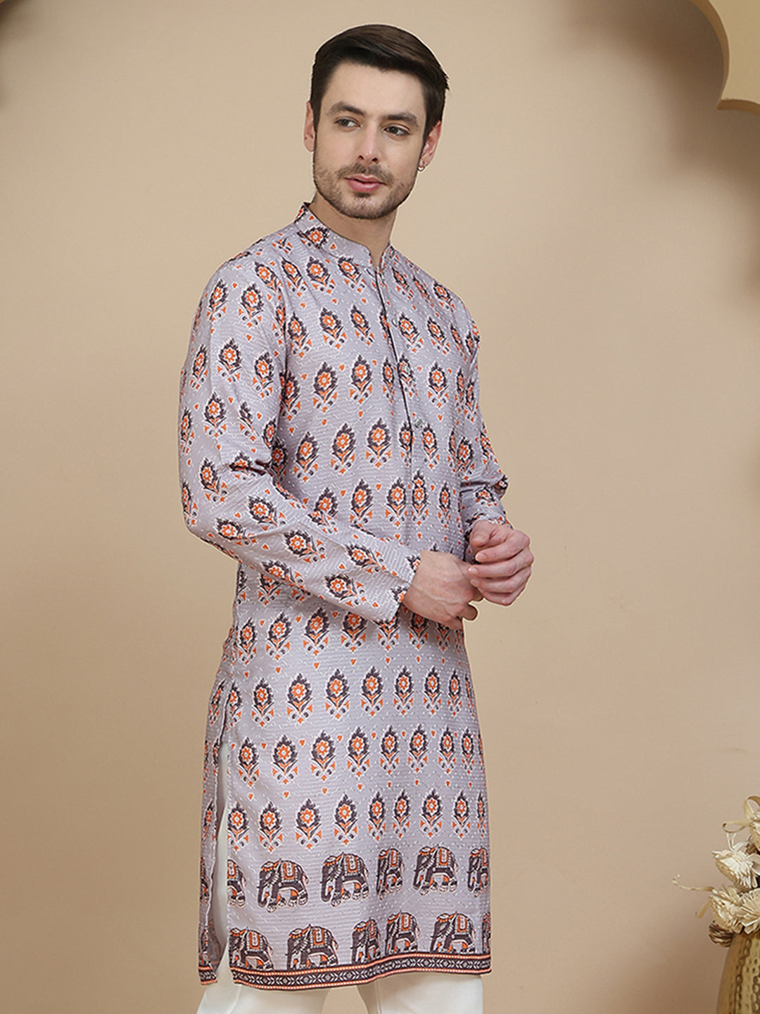 DesiQlo Men Printed Kurta Only - Grey - KO_5251Grey_S
