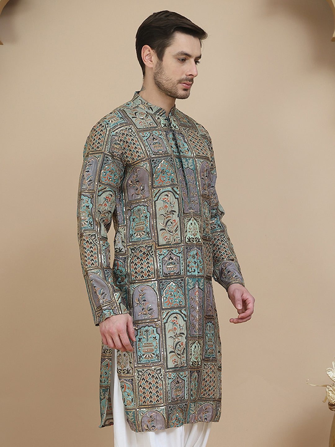 DesiQlo Men Embroidered Kurta Only - Blue - KO_5254Blue_S