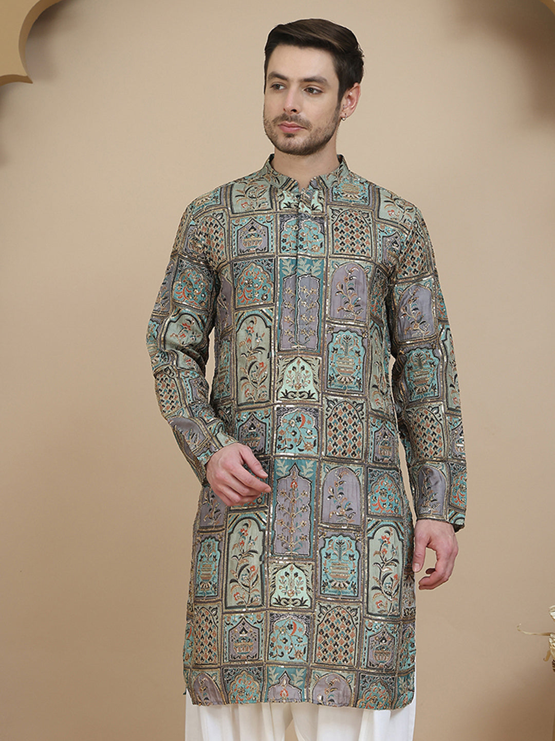 DesiQlo Men Embroidered Kurta Only - Blue - KO_5254Blue_S