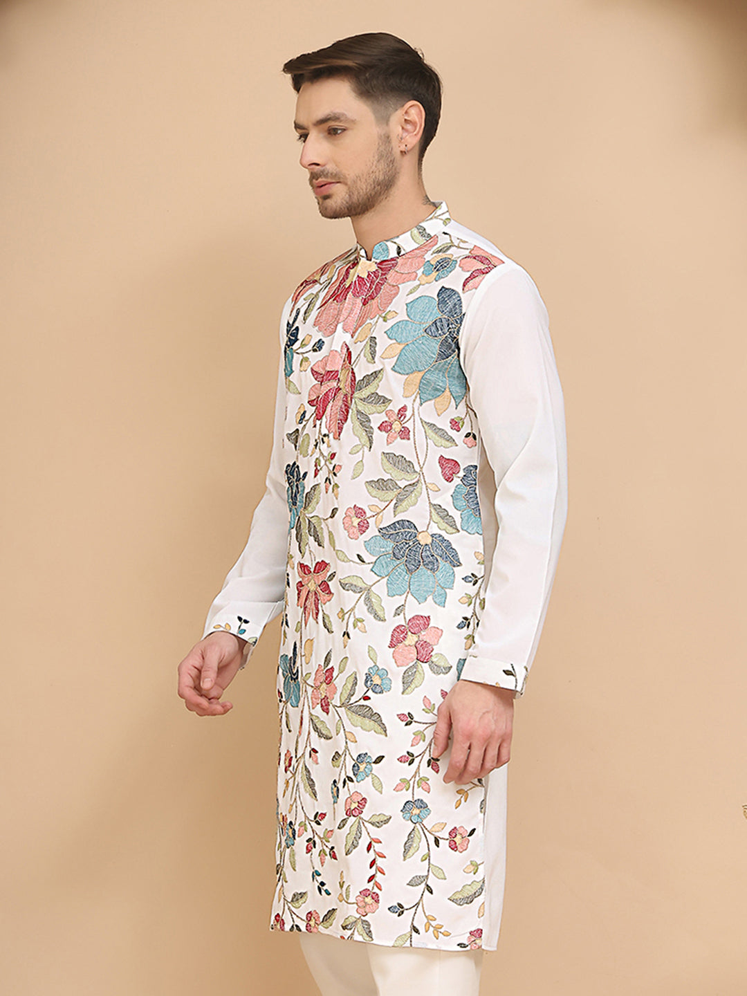 DesiQlo Men Embroidered Kurta Only - White - KO_5255White_S