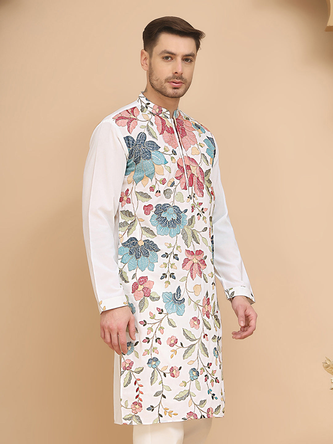 DesiQlo Men Embroidered Kurta Only - White - KO_5255White_S