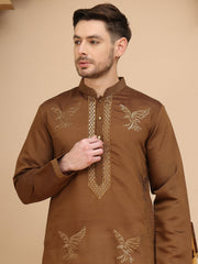 Silk Blend Kurtas with Golden Eagle Embroidery ( KO 5256 Brown ) [FF] [N-5-6]
