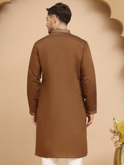 Silk Blend Kurtas with Golden Eagle Embroidery ( KO 5256 Brown ) [FF] [N-5-6]