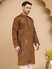 Silk Blend Kurtas with Golden Eagle Embroidery ( KO 5256 Brown ) [FF] [N-5-6]