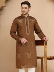 Silk Blend Kurtas with Golden Eagle Embroidery ( KO 5256 Brown ) [FF] [N-5-6]