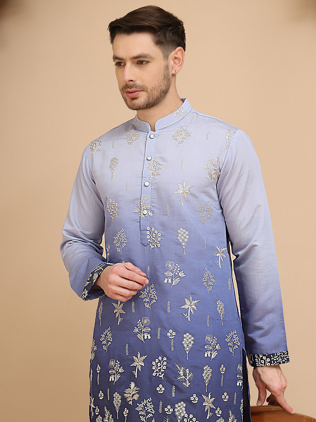 DesiQlo Men Embroidered Kurta Only - Blue - KO_5257Blue_S