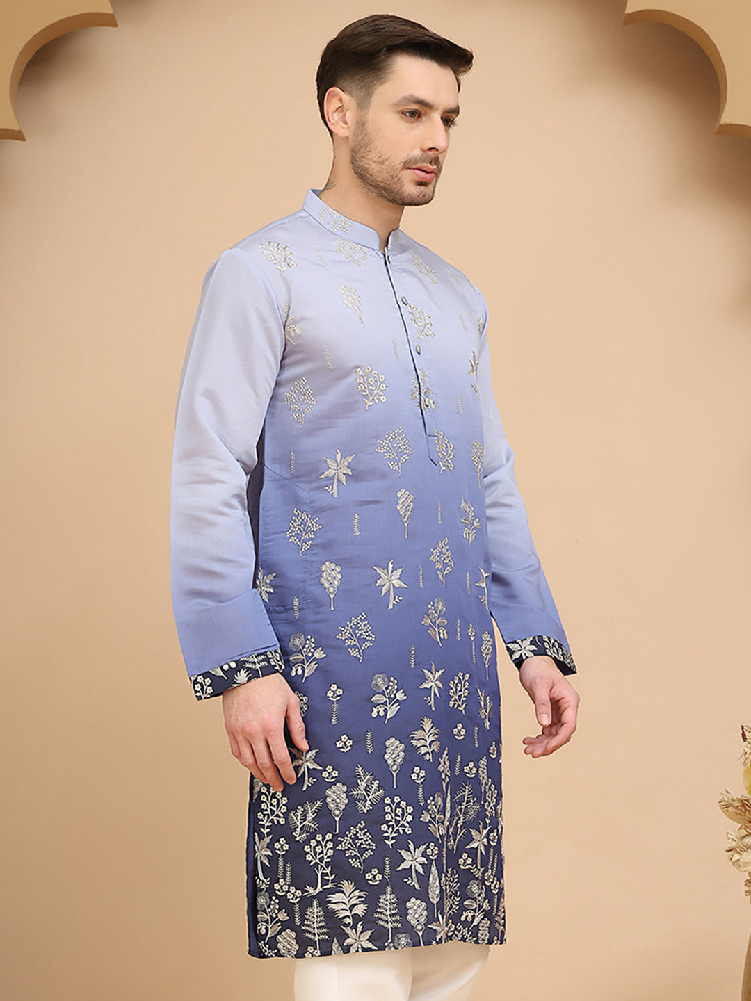 DesiQlo Men Embroidered Kurta Only - Blue - KO_5257Blue_S