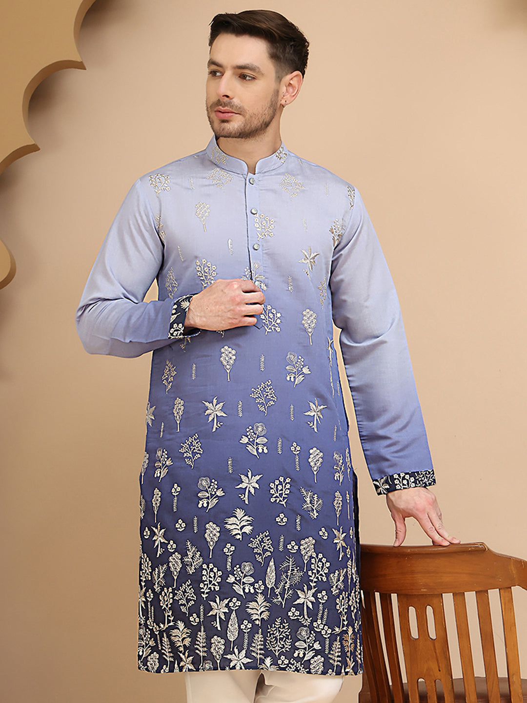DesiQlo Men Embroidered Kurta Only - Blue - KO_5257Blue_S