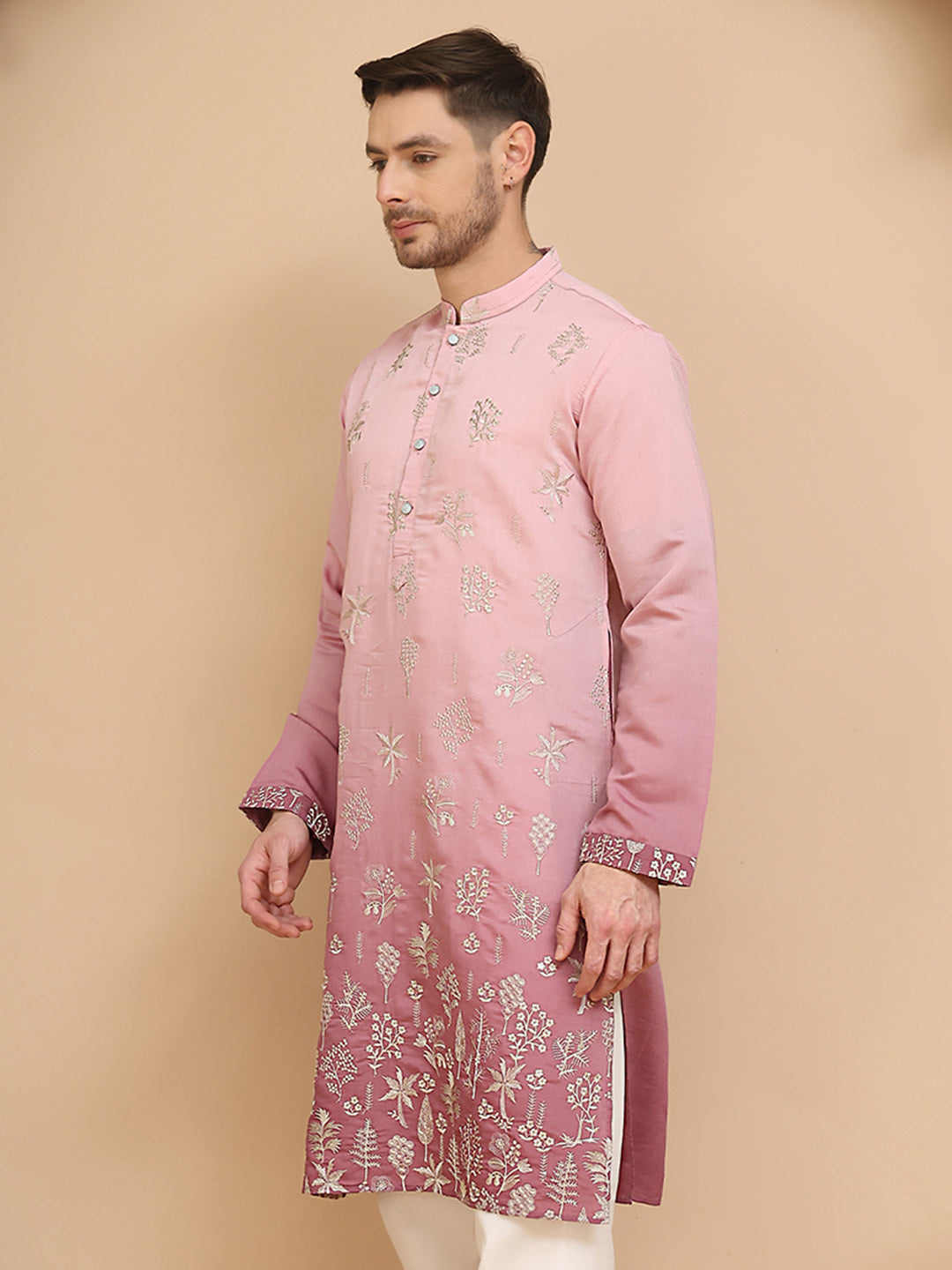 DesiQlo Men Embroidered Kurta Only - Pink - KO_5257Pink_S