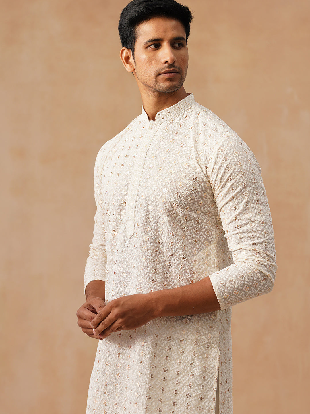 Men’s Ethnic Cotton Embroidered Kurta ( KO 5260 Cream ) [FF] [P-17]