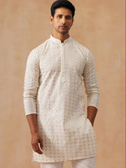 Men’s Ethnic Cotton Embroidered Kurta ( KO 5260 Cream ) [FF] [P-17]