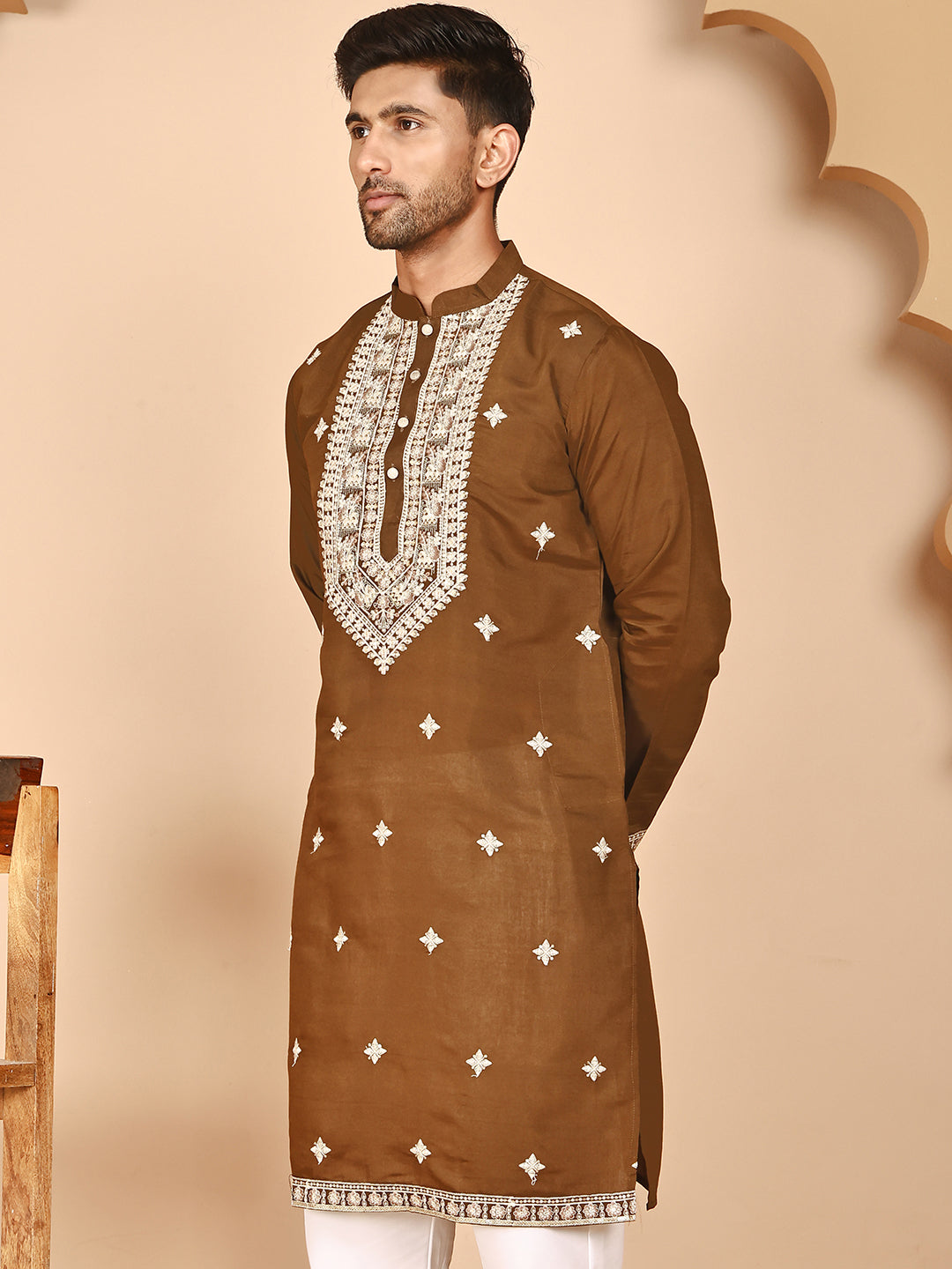 DesiQlo Men Embroidered Kurta Only - Green - KO_5263Mehndi_S