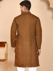 Embroidered Silk Blend Kurtas for Men ( KO 5263 Mehndi ) [FF] [I-1-4]