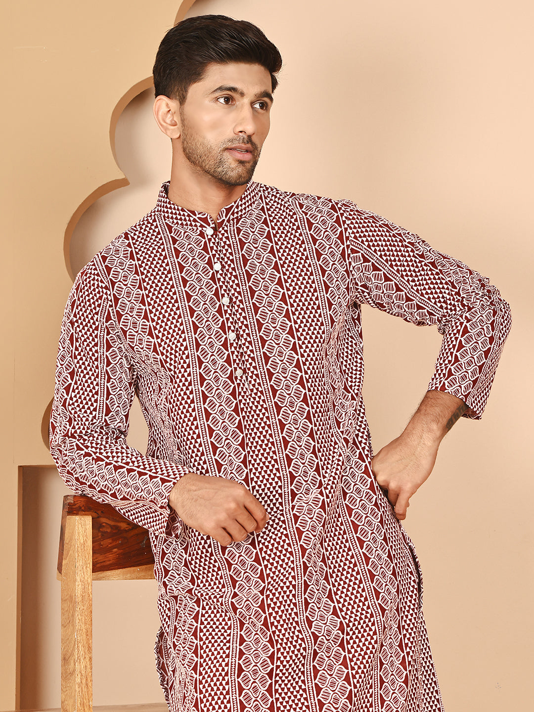 Embroidered Cotton Kurtas ( KO 5264 Maroon ) [FF] [O-10]
