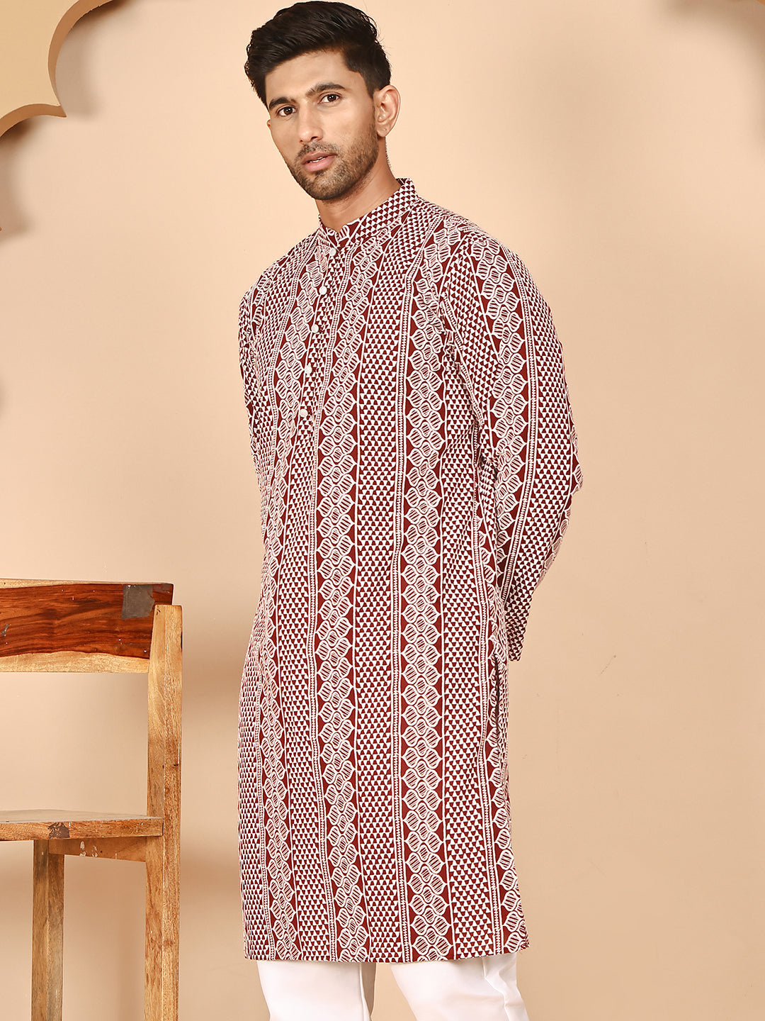 DesiQlo Men Embroidered Kurta Only - Maroon - KO_5264Maroon_S