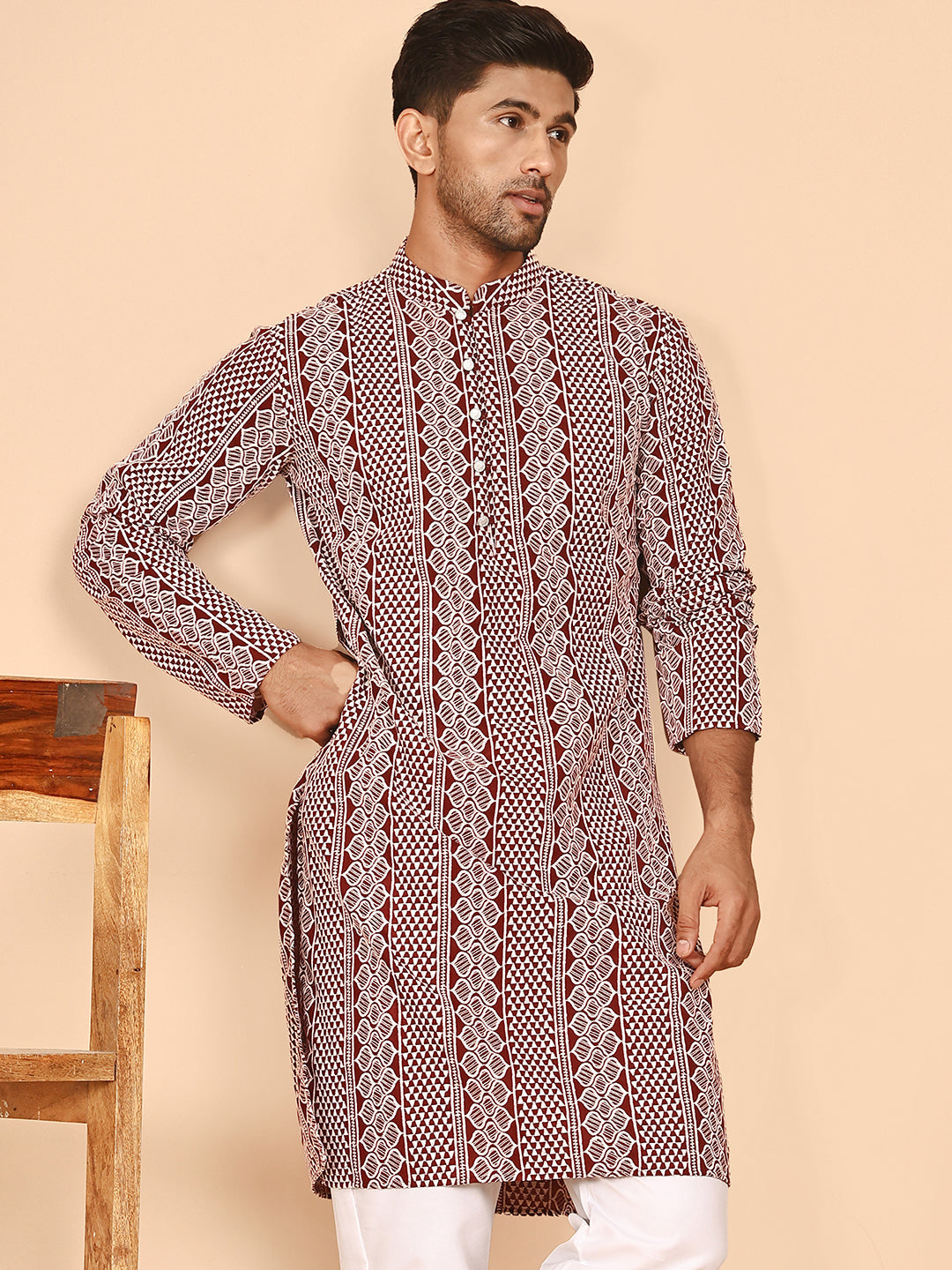 DesiQlo Men Embroidered Kurta Only - Maroon - KO_5264Maroon_S