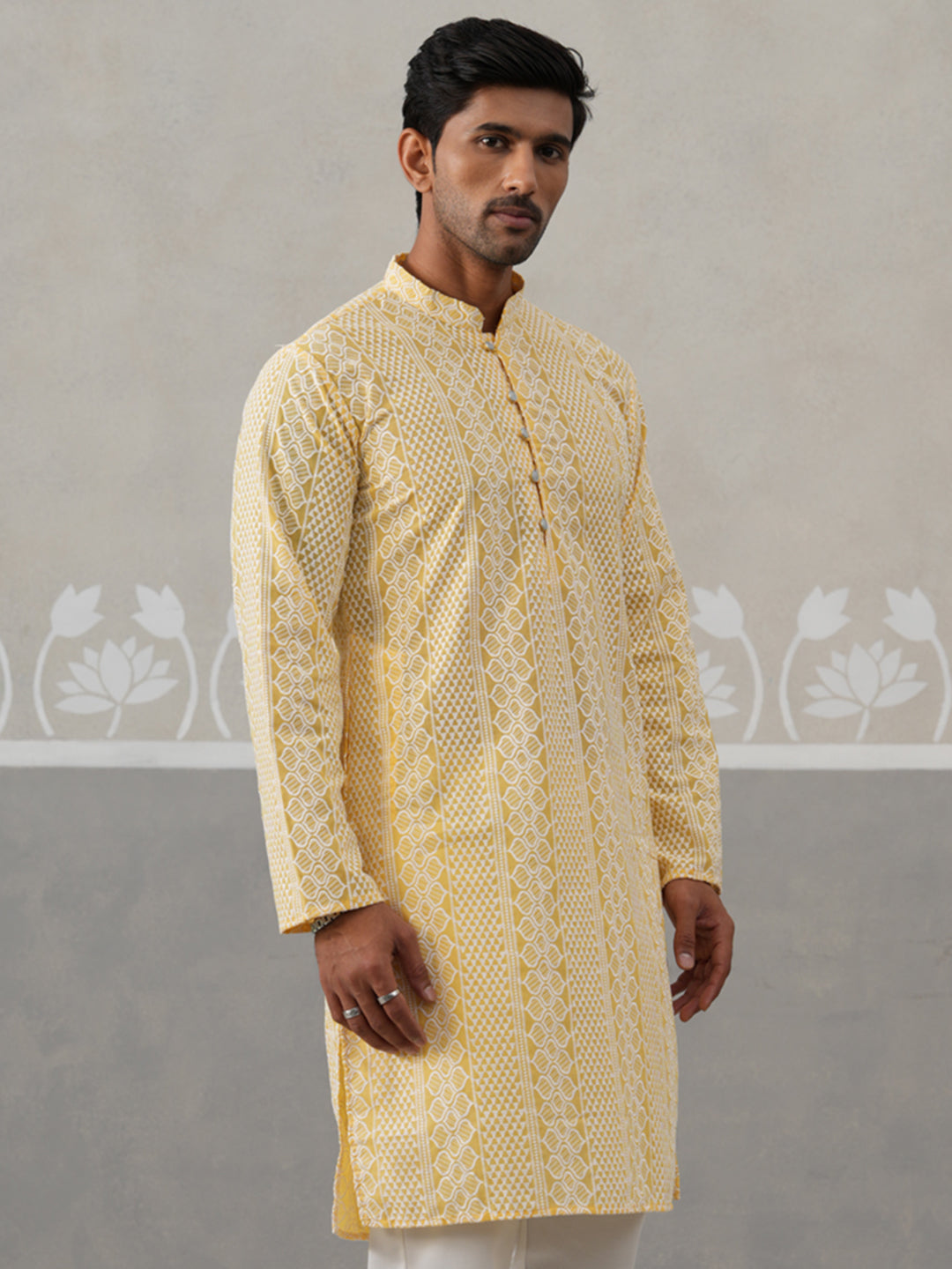 DesiQlo Men Embroidered Kurta Only - Yellow - KO_5264Yellow_S