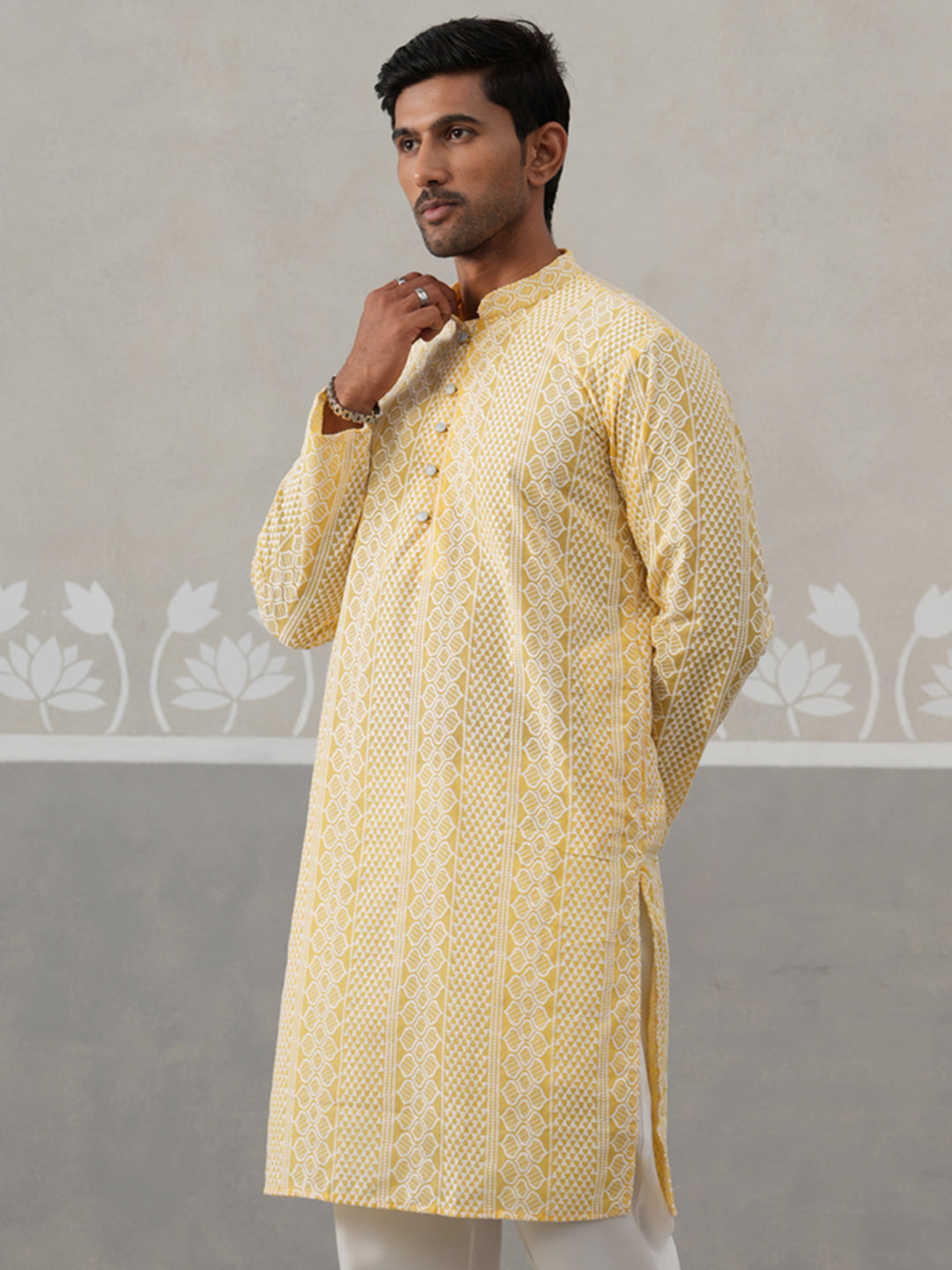 DesiQlo Men Embroidered Kurta Only - Yellow - KO_5264Yellow_S